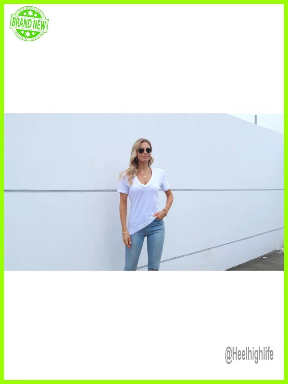 Roselux Women's Fitted Deep V Neck Short Sleeve Cotton Modal T-Shirt